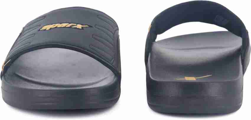 Mens black best sale and gold slides