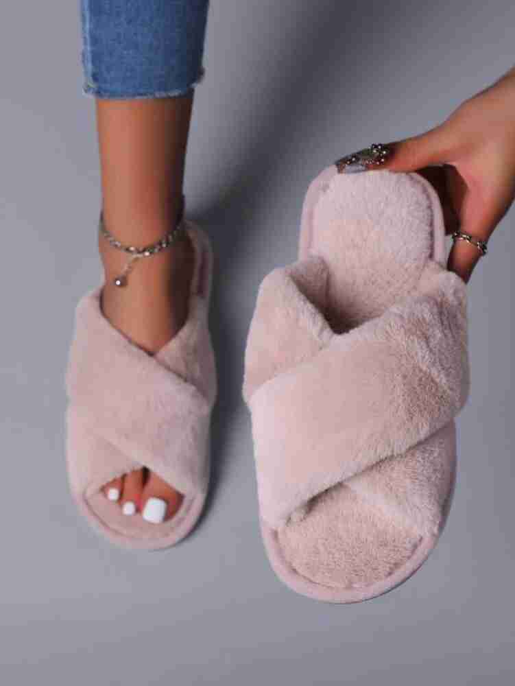 Highever Women'S Trendy Cross Fuzzy Non-slip Plush Faux Fur House | Indoor Slippers