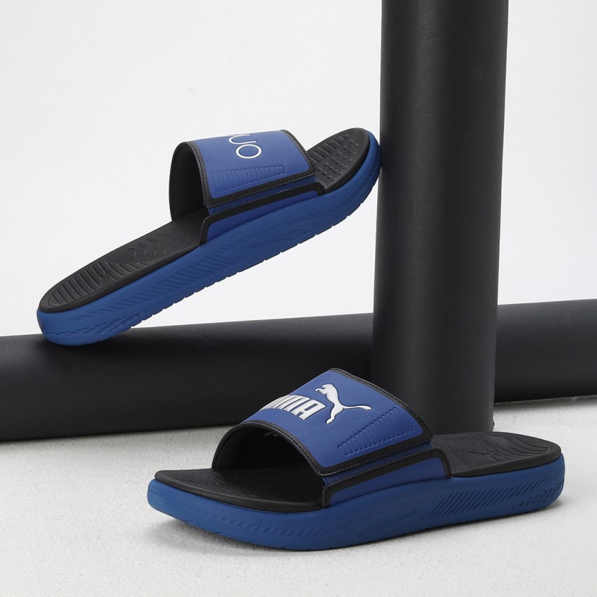 Navy blue puma store slides