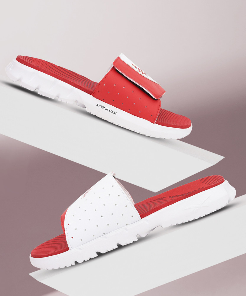 Red reebok slides 2025