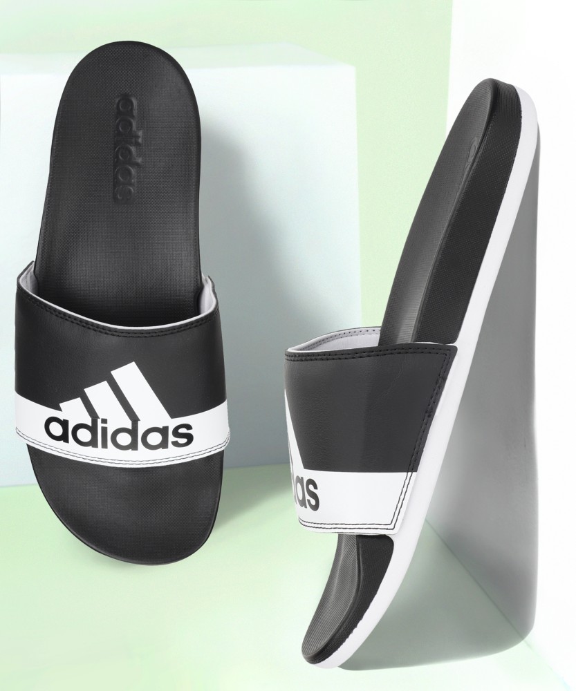 Black and discount white adidas slides