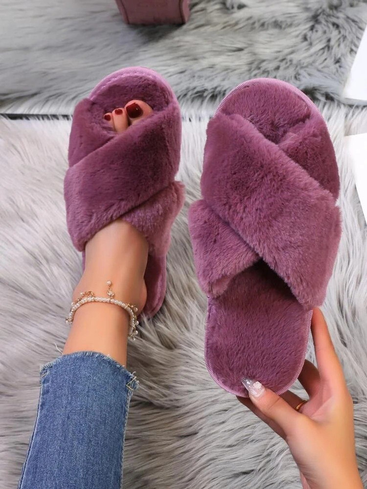 Purple fur slippers hotsell