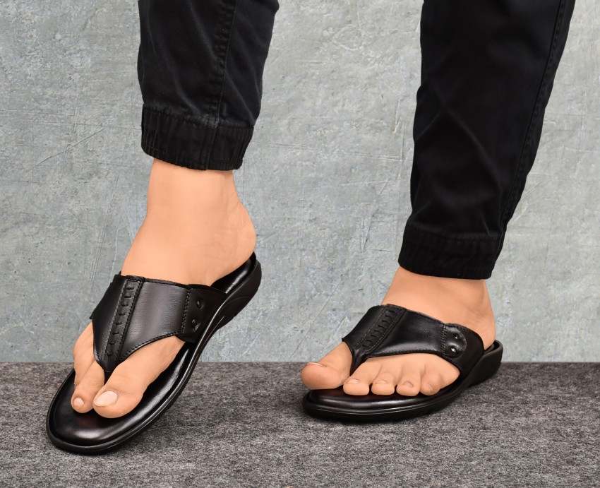 Mens leather discount flip flop slippers