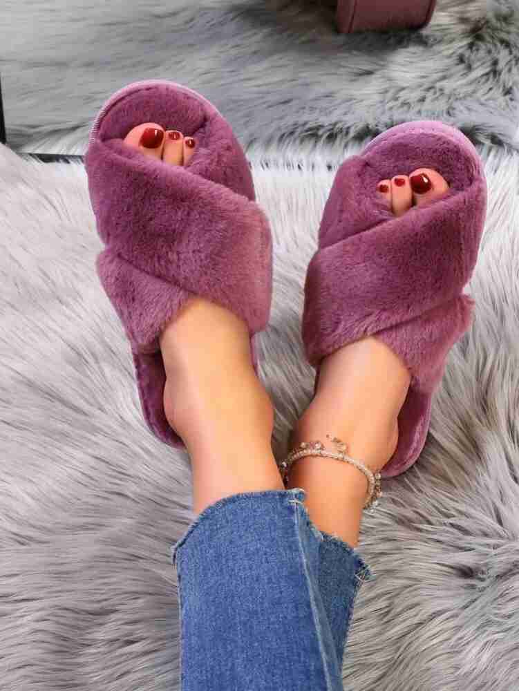 Highever Women's trendy Cross Fuzzy Non-Slip Plush Faux Fur House | Indoor  Slippers