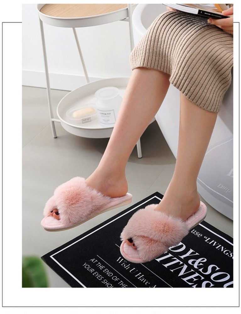 Highever Women's trendy Cross Fuzzy Non-Slip Plush Faux Fur House | Indoor  Slippers