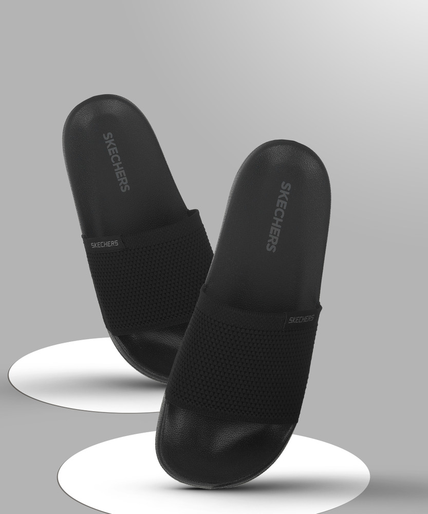 Skechers black slides on sale