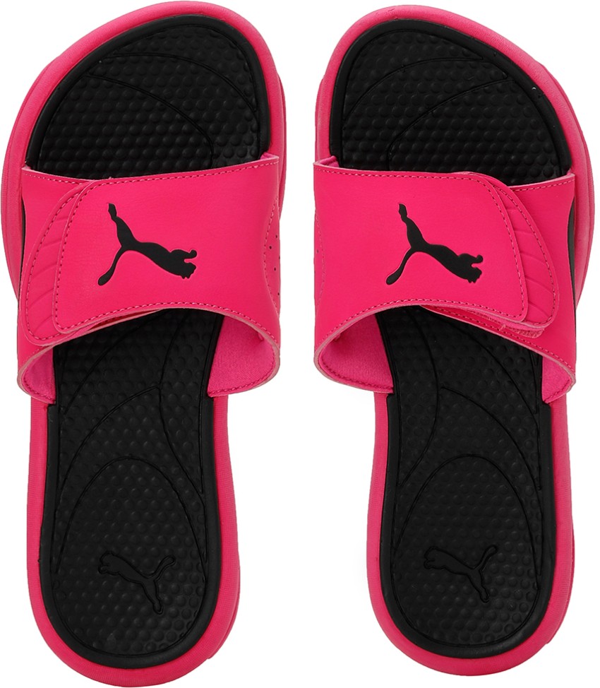 Pink and discount black puma slides