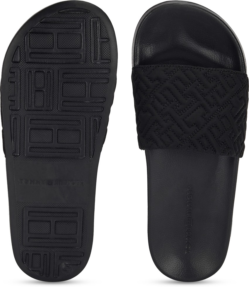 Tommy hilfiger slides on sale black and white