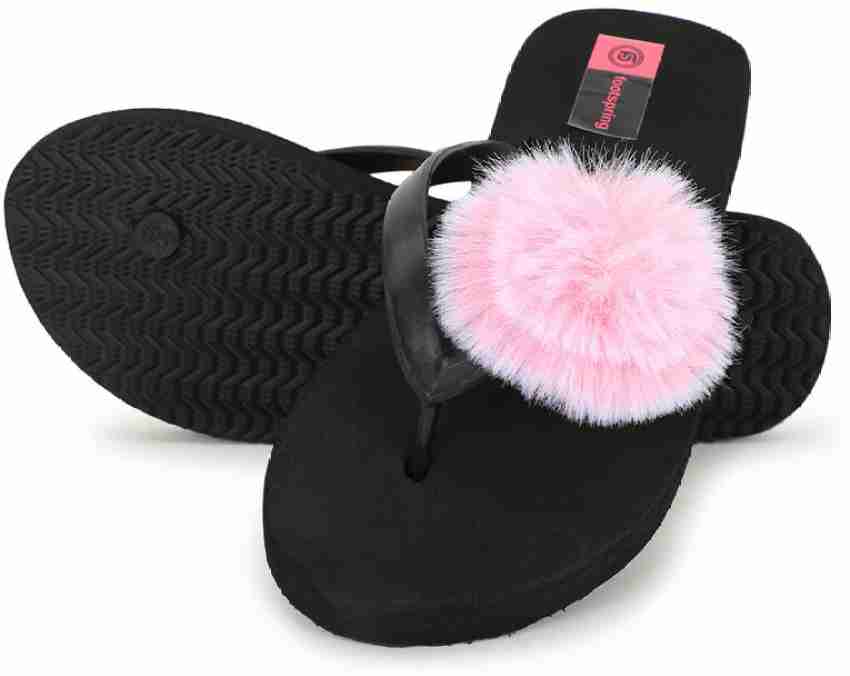 Pink fuzzy flip flop slippers hot sale