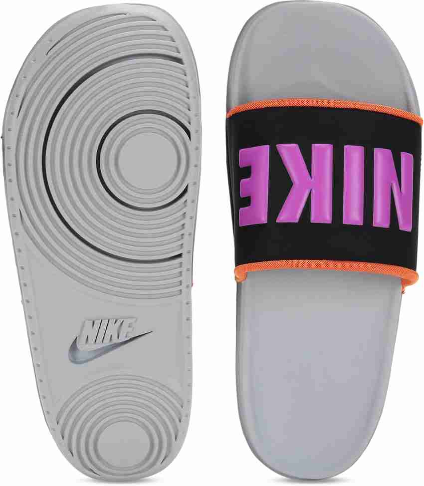 Pink and grey nike slides hot sale