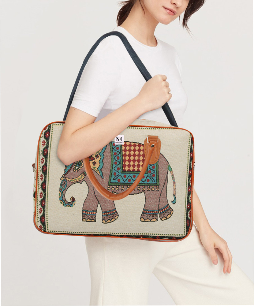NFI essentials Elephant Retro Print Canvas Travellling Duffle Air Bag 43cm Small Travel Bag 45.5x31.5x18 cm Price in India Reviews Ratings Specifications Flipkart