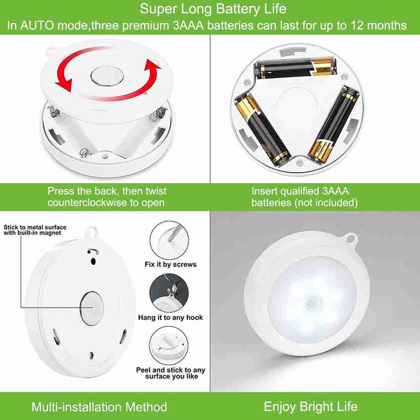 Hoteon Motion Sensor Light Motion Sensing Battery Powered LED Stick Anywhere Nightlight Wall Light for Entrance Hallway Basement Garage Bathroom Cabinet Close White Light Smart Sensor Light Price in I...