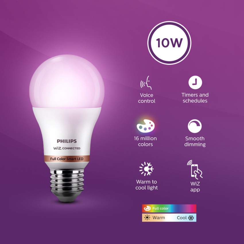 PHILIPS Smart Wi-Fi LED Bulb WiZ Connected E27 10-Watt Smart Bulb Price in  India - Buy PHILIPS Smart Wi-Fi LED Bulb WiZ Connected E27 10-Watt Smart  Bulb online at