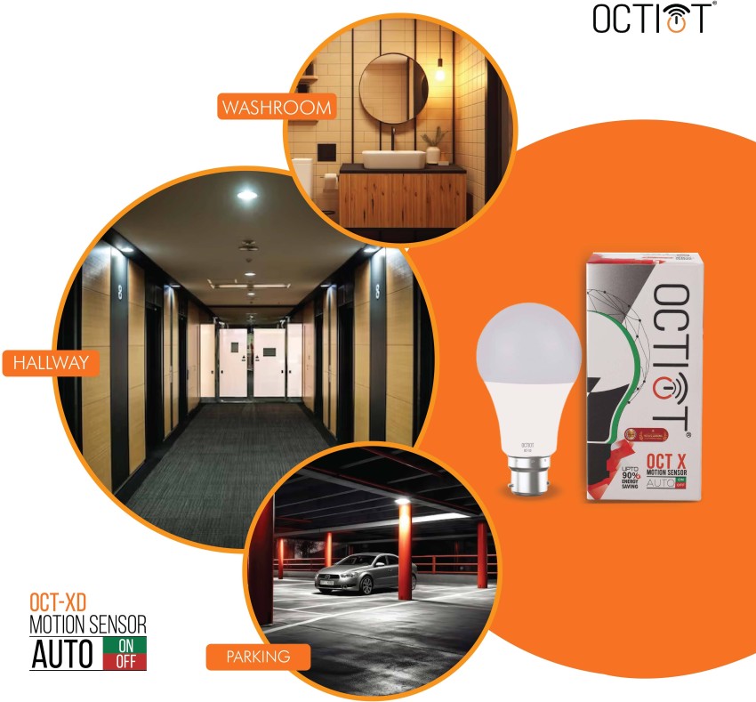 OCTIOT OCT-XD B22 Motion Sensor LED Bulb, Auto on/off 7W, COOL White, Pack  of 1 Motion Sensor Light