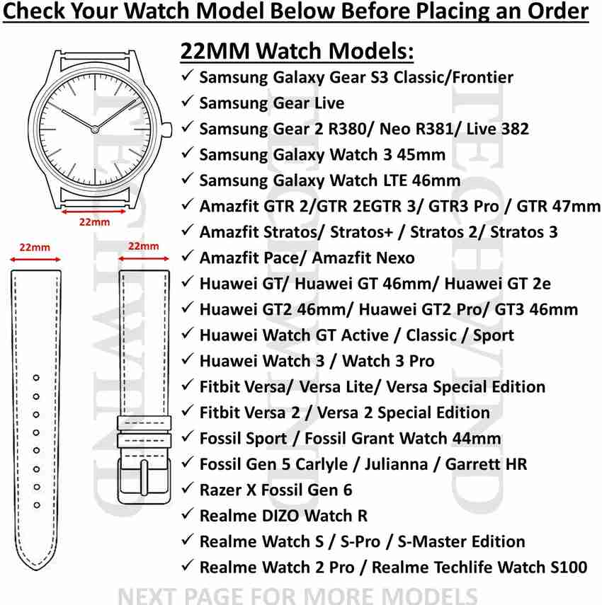 TECHWIND 22MM Classic Watch Strap Buckle Lock CHECK MODEL LIST Combo Pack of 2 Watch Belt Smart Watch Strap