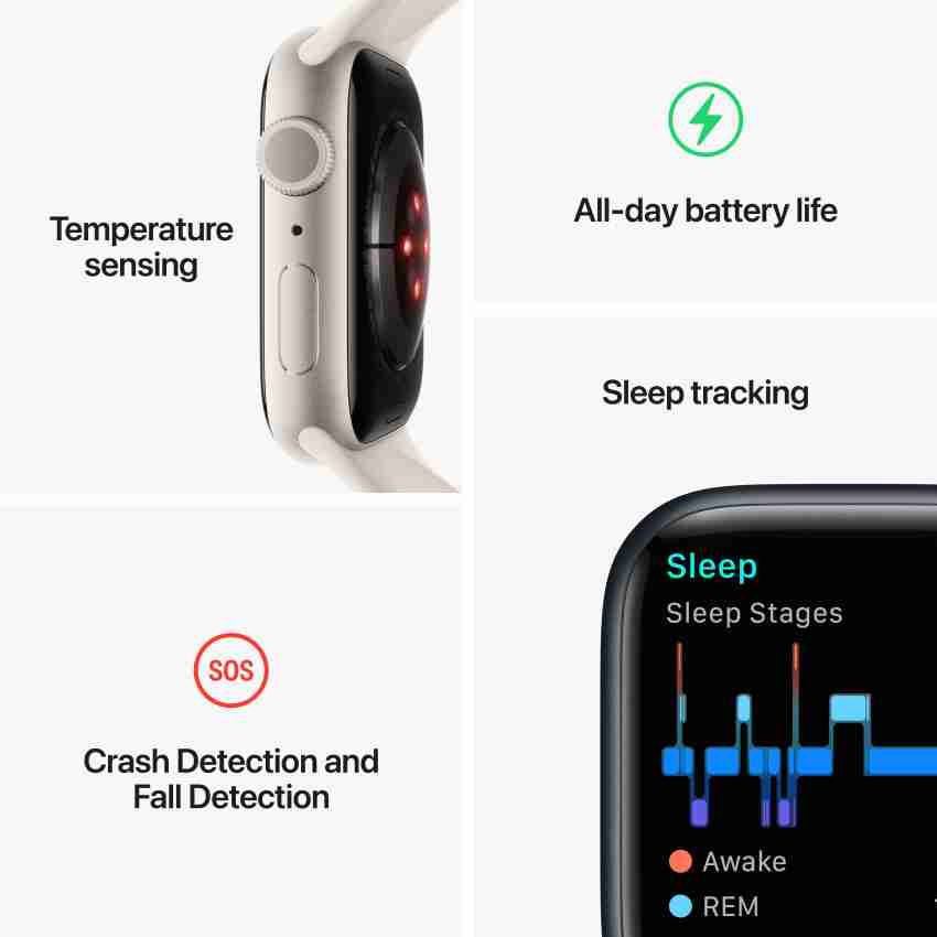 Apple Watch Series 8, 41mm GPS ECG app, Temperature sensor, IPX6,  Fall/Crash Detection