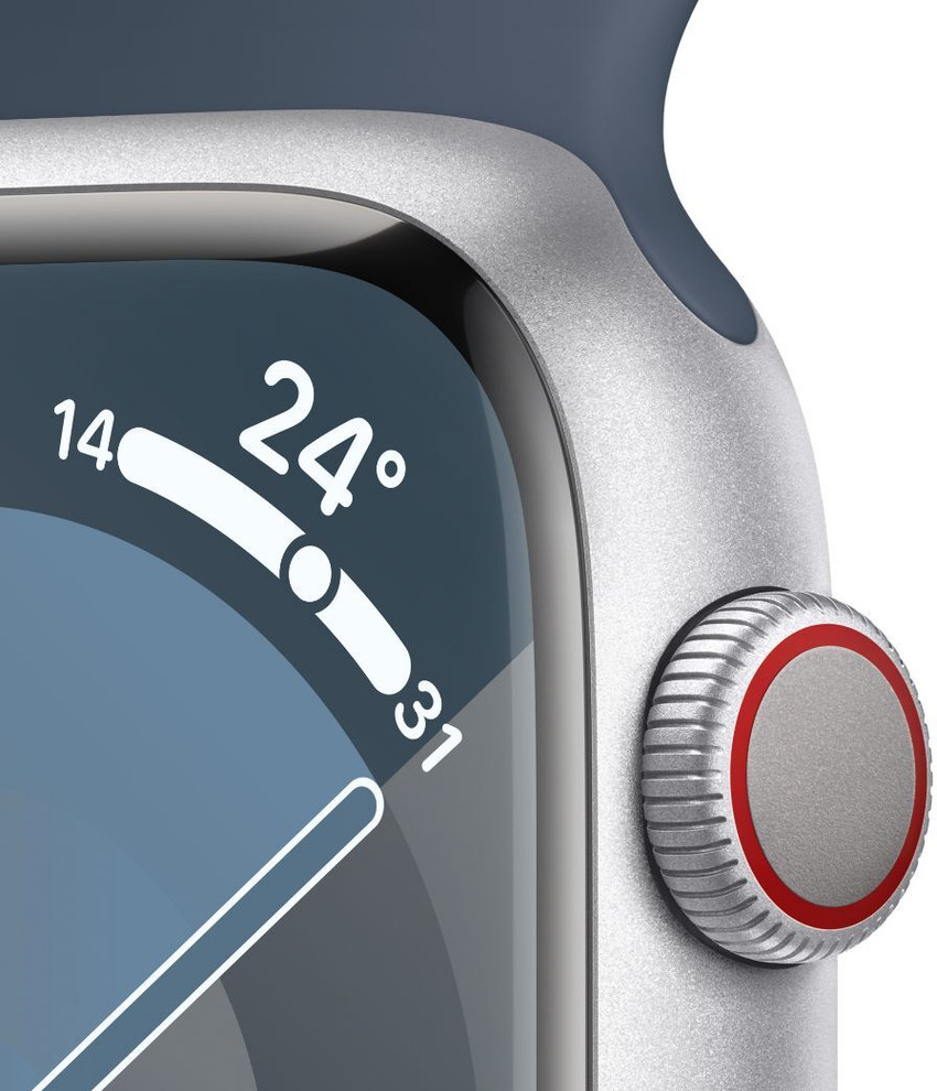 Apple Watch Series 9 GPS + Cellular 45mm Silver Case & Storm Blue Sport Band - M/L Apple Watch Series 9 GPS + Cellular 45mm Silver Case & Storm Blue Sport Band - M/L
