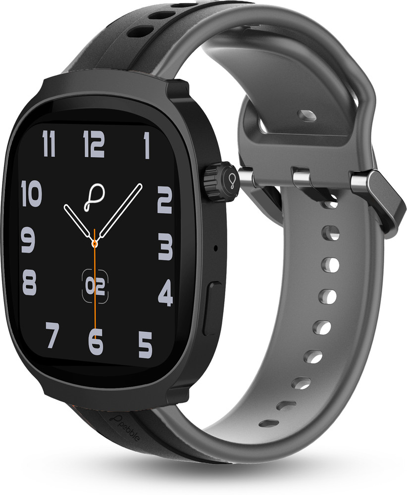 Pebble Axis 1.96 Amoled Display Quick Notification AOD BT Calling Rotating Crown Smartwatch