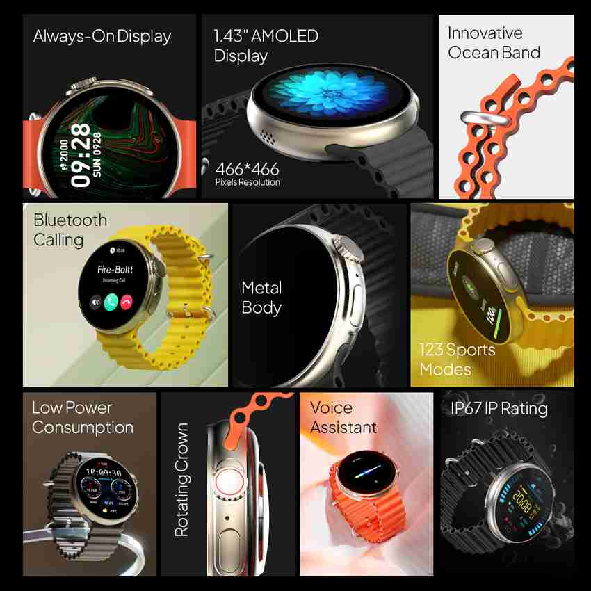 Fire-Boltt Cyclone Pro, 36.3mm (1.43) AMOLED display, 466*466 px resolution, 123 Sports Smartwatch Fire-Boltt Cyclone Pro, 36.3mm (1.43) AMOLED display, 466*466 px resolution, 123 Sports Smartwatch