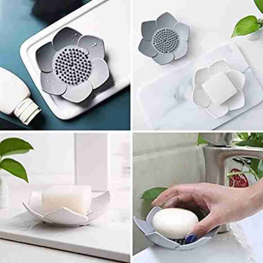 Silicone Soap Holder Tray Soap Dish Box Drain for Bathroom Kitchen  Self-draining