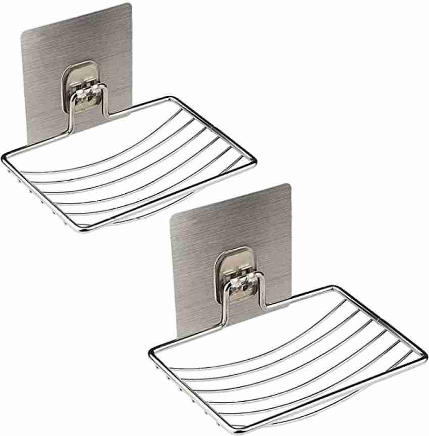 2 Pack Self-Adhesive Soap Dish for Bathroom No Drilling Stainless Steel  Soap Holder Suitable for Kitchen and Bathroom (Polished Chrome)