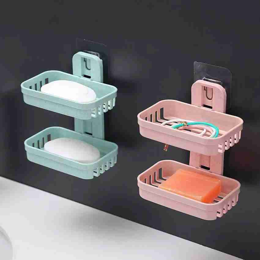 Ceramic Soap Dish Stainless Steel Soap Holder for Bathroom and Shower Double Layer Draining Soap Box