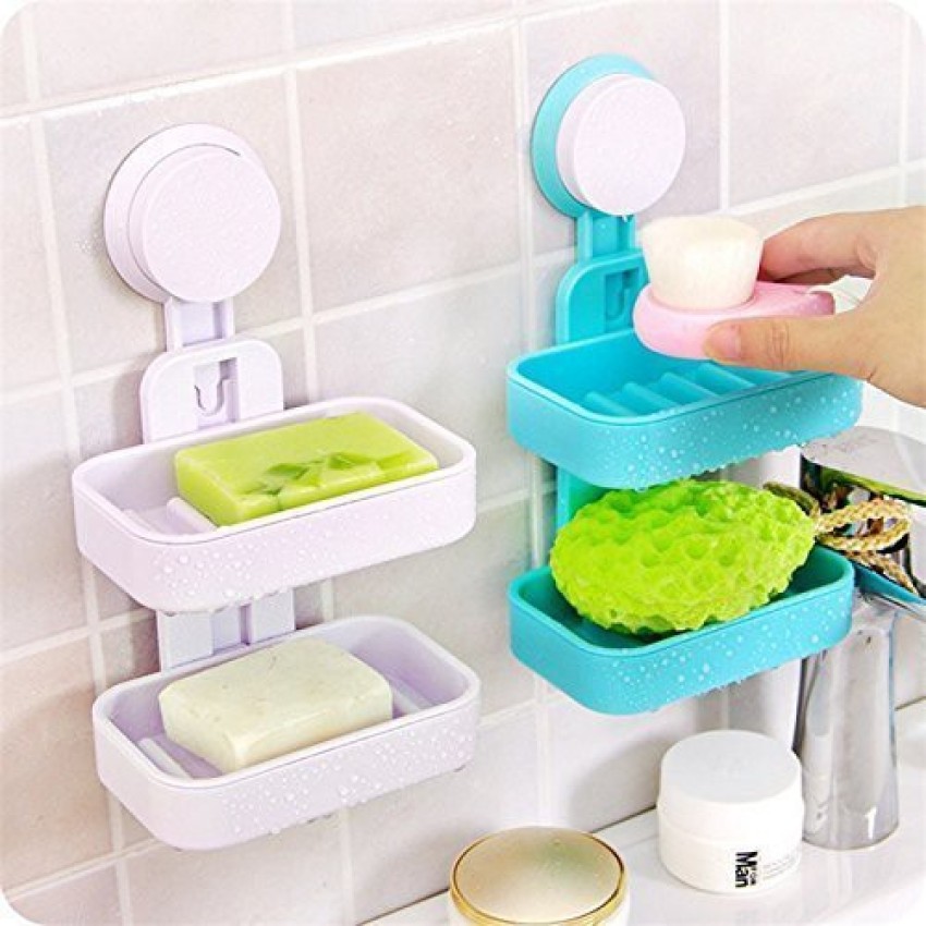 Double Layer Soap Holder Wall-mounted Household Bathroom Drain Soap Dishes  Box Toiletries Organizer Kitchen Storage