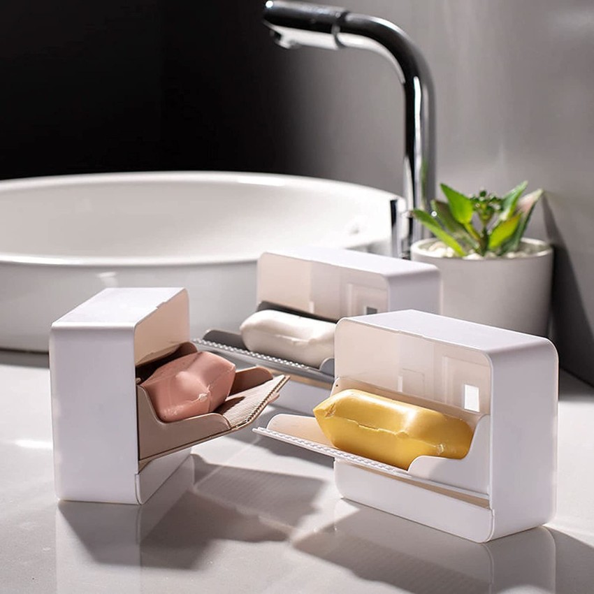 Wall-mounted Soap Holder With Drainage, Traceless Adhesive Soap Dish,  Creative Storage Box For Bathroom