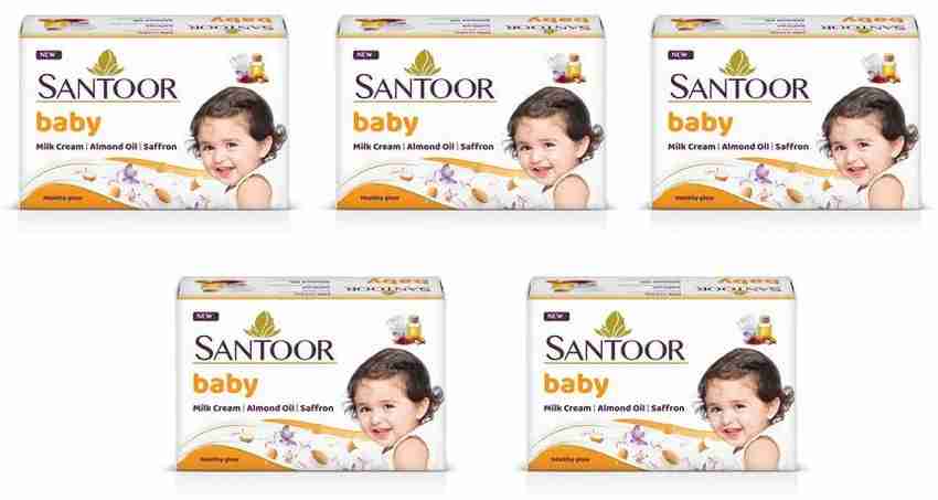 Santoor Baby Soap Milk Cream Almond Oil and Saffron with Free