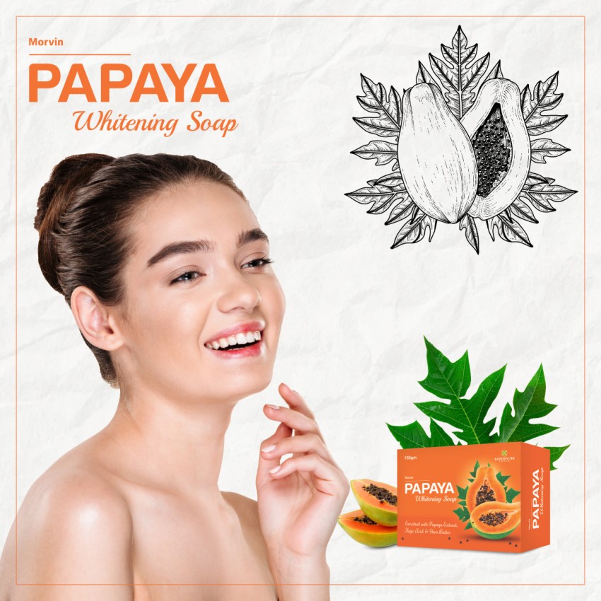 MORVIN INDIA PAPAYA SOAP Skin Whitening With Natural Ingredients Soap 75g