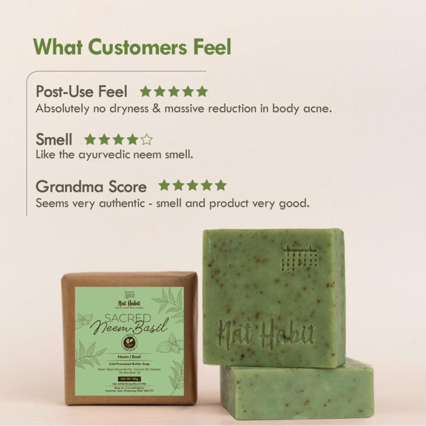 Nat Habit Sacred Neem Basil Soap Handmade Butter Bath Soap 125g