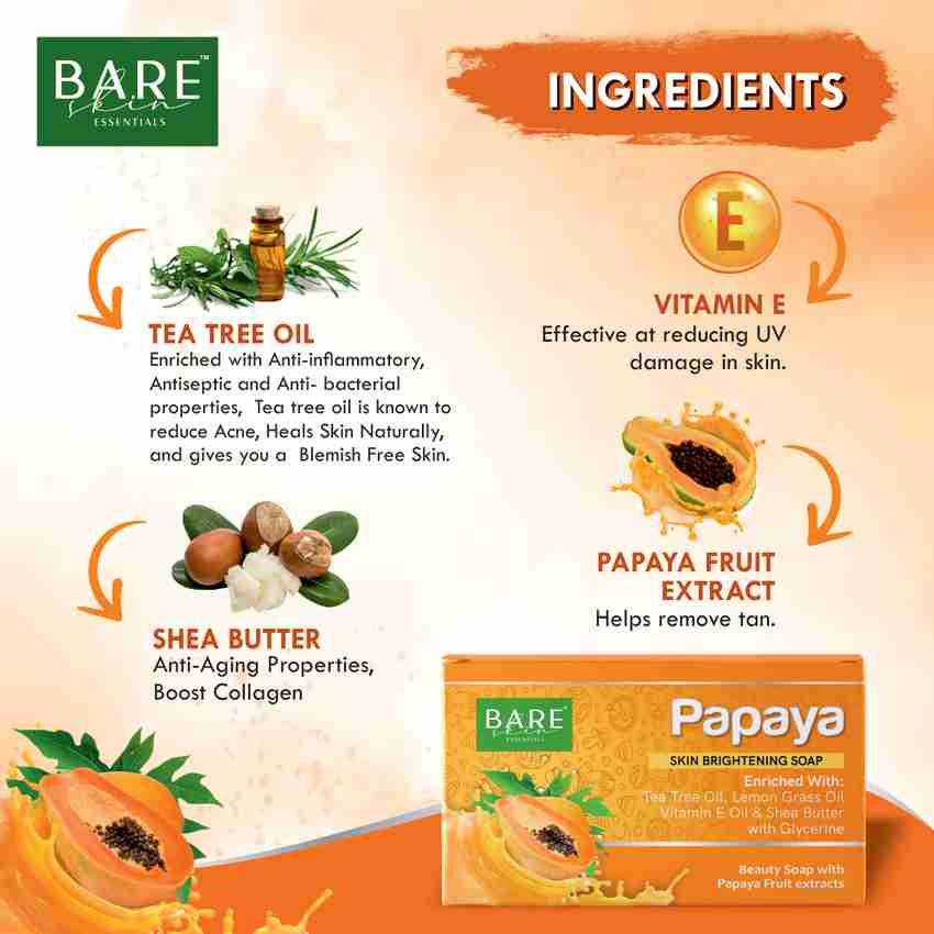Bareskin Essentials Papaya Whitening Soap for Glowing Skin DarkSpot Acne Removal with Shea Butter Price in India Buy Bareskin Essentials Papaya Whitening Soap for Glowing Skin DarkSpot Acne Removal