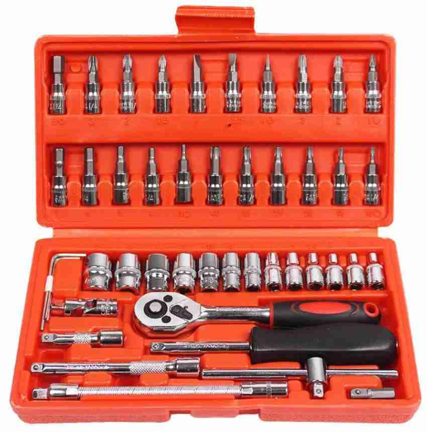 46 Pieces in big red box Ratchet Wrench Socket Tools Set