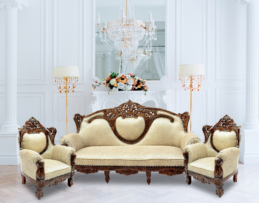 W.S.HANDICRAFTS Wood Sofa Set for Home Living Room Wooden Sofa Set 3 1 1 5 Seater Sofa Set Furnitures Color of Honey Brown. polished Finish Fabric