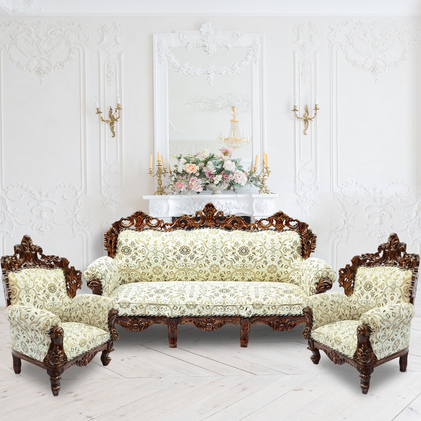 W.S.HANDICRAFTS Wood Sofa Set for Home Living Room Wooden Sofa Set 3 1 1 5 Seater Sofa Set Furnitures Color of Honey Brown. polished Finish Fabric