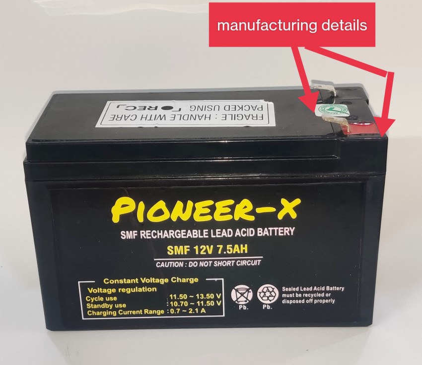 Pioneer-x 12 volt 7.5 ah SMF rechargeable battery for light, lift