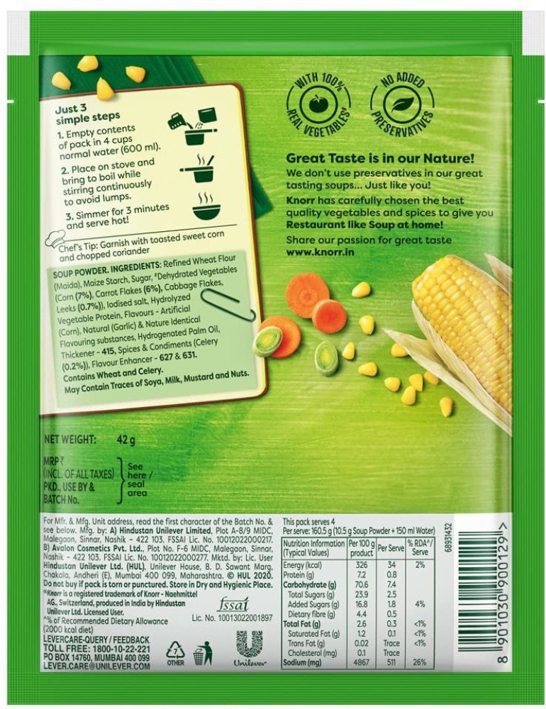 Buy Knorr Chinese Sweet Corn Veg Soup 44 gm Online at Best Price