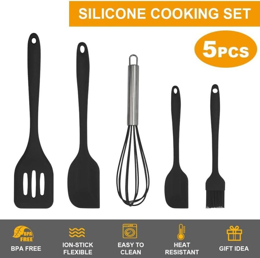 Silicone Kitchen Spatula and Utensils Spoon Set, Non-Toxic Hygienic Safety  Heat Resistant_Black, BPA-Free, FDA Approved