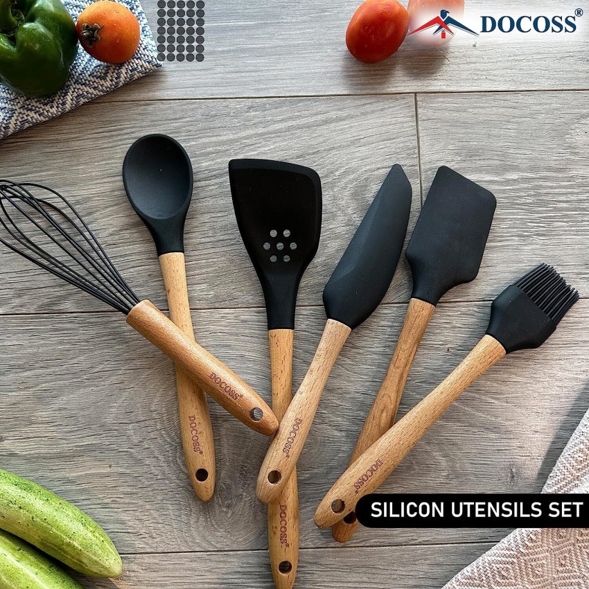 DOCOSS- Pack of 2-Wooden Spatula For Non Stick Pan /Silicone Spatula F