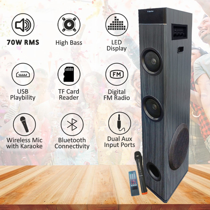 Buy T Series Bluetooth Tower speaker with mic 70w stereo Grey