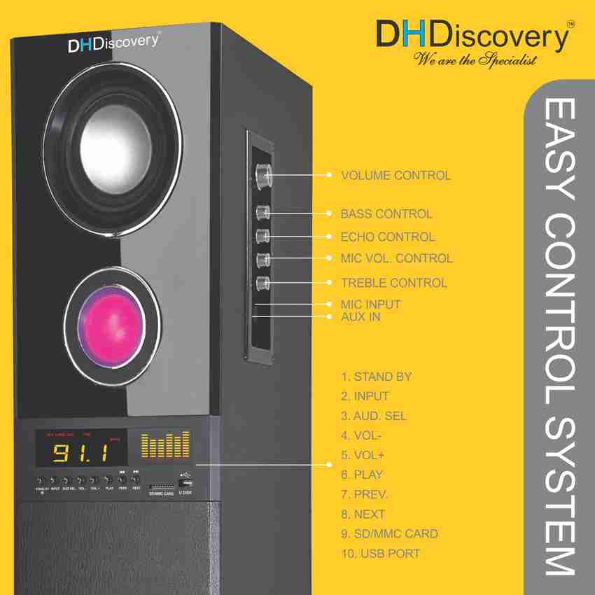 DH Discovery DJ 1212 2000 W Bluetooth Tower Speaker (Black,