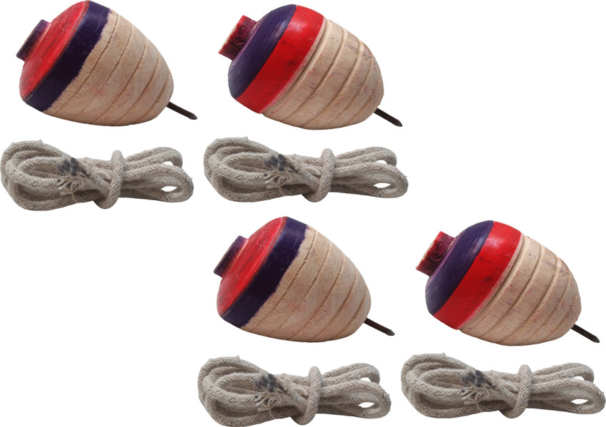 Ds Company 04 Pcs Wooden Lattu Spinner Toy OR Wooden Round