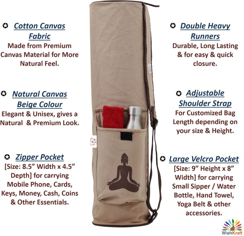 WishKraft Canvas Yoga Mat Carry Bag, Brown Beige, Full Zip, Storage  Pockets, Shoulder Strap - Buy WishKraft Canvas Yoga Mat Carry Bag, Brown  Beige, Full Zip, Storage Pockets, Shoulder Strap Online at