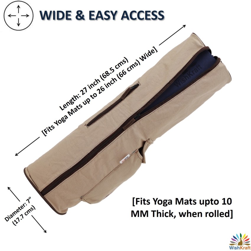 Yoga Mat Bag: Beige Brown, Contemporary Design, Fancy Indian Fabric, full  side zip, inside pocket