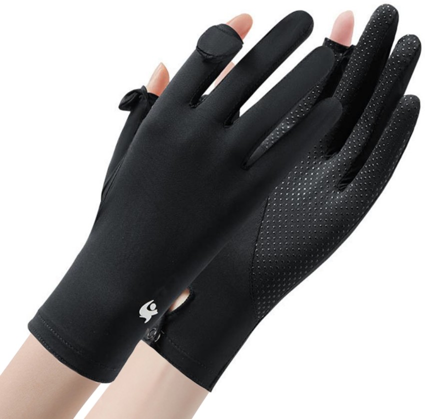 Sun Protection Gloves Women's Long Anti-UV Slip Ice Silk Sleeve Finger Flip  Touch Screen Black