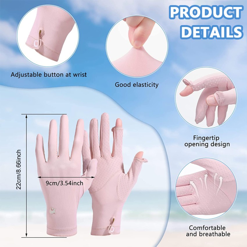 UV Sun Protection Gloves Women Non-Slip Full Finger Touch Screen Gloves,  Summer Ice Silk Cool Gloves, Outdoor Breathable Sun Gloves for Cycle  Driving Fishing - Pink, Snap Button Closure