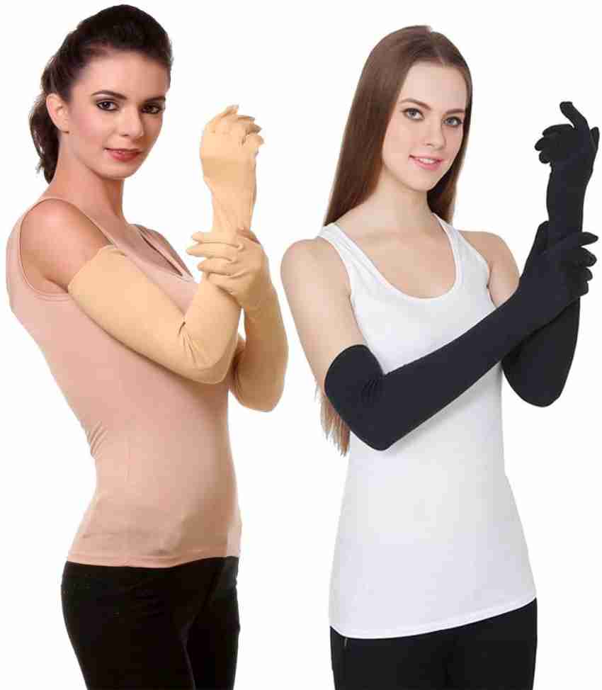 Buy Cotson Women Cotton Long Driving UV Sun Protection Gloves Combo Pack OF  2 Pairs (Black-Beige) Online at Best Prices in India - JioMart.