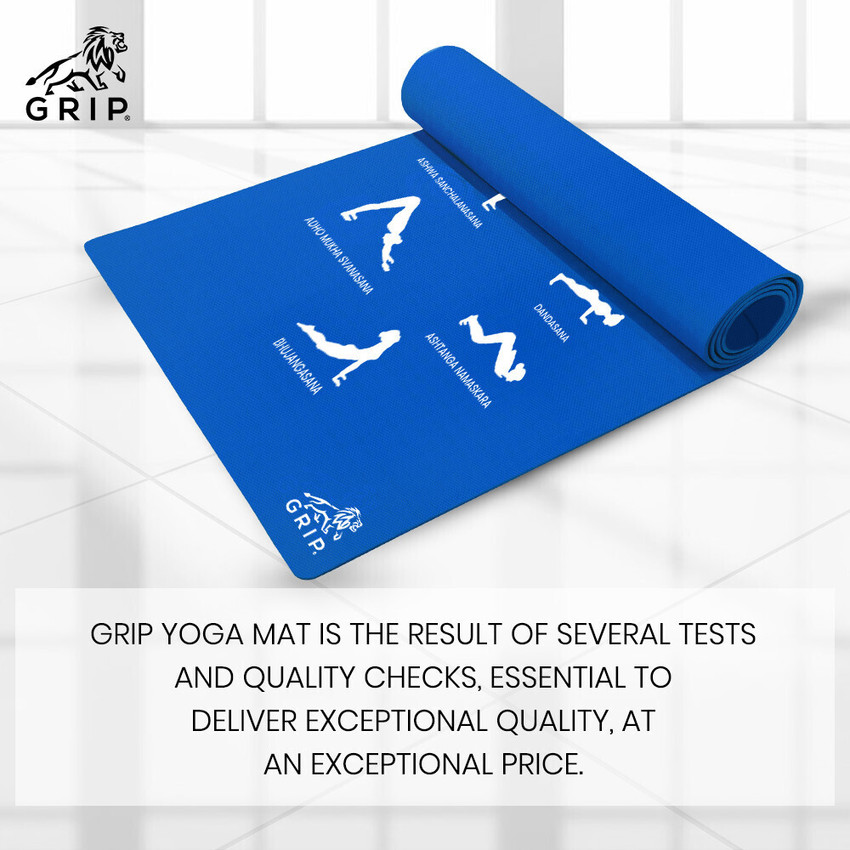 Grip 24 Inches x 72 Inches Standard Series Blue Color Surya Namaskar Design 8 mm Yoga Mat Buy Grip 24 Inches x 72 Inches Standard Series Blue Color Surya Namaskar Design