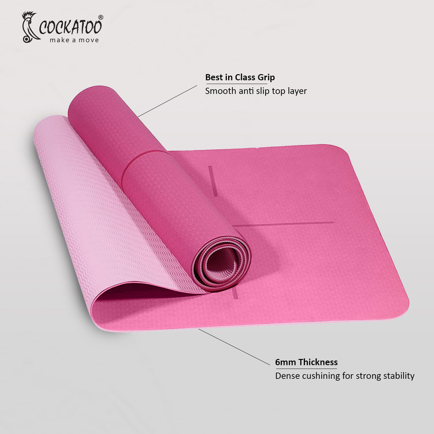 COCKATOO Premium 6 MM TPE Non Slip Unrolls Flat Always Sweat Absorbent Yoga Mat Pink 6 mm Yoga Mat Buy COCKATOO Premium 6 MM TPE Non Slip Unrolls Flat Always Sweat