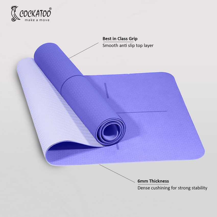 COCKATOO Premium 6 MM TPE Non Slip Unrolls Flat Always Sweat Absorbent Yoga Mat Purple 6 mm Yoga Mat Buy COCKATOO Premium 6 MM TPE Non Slip Unrolls Flat Always Sweat